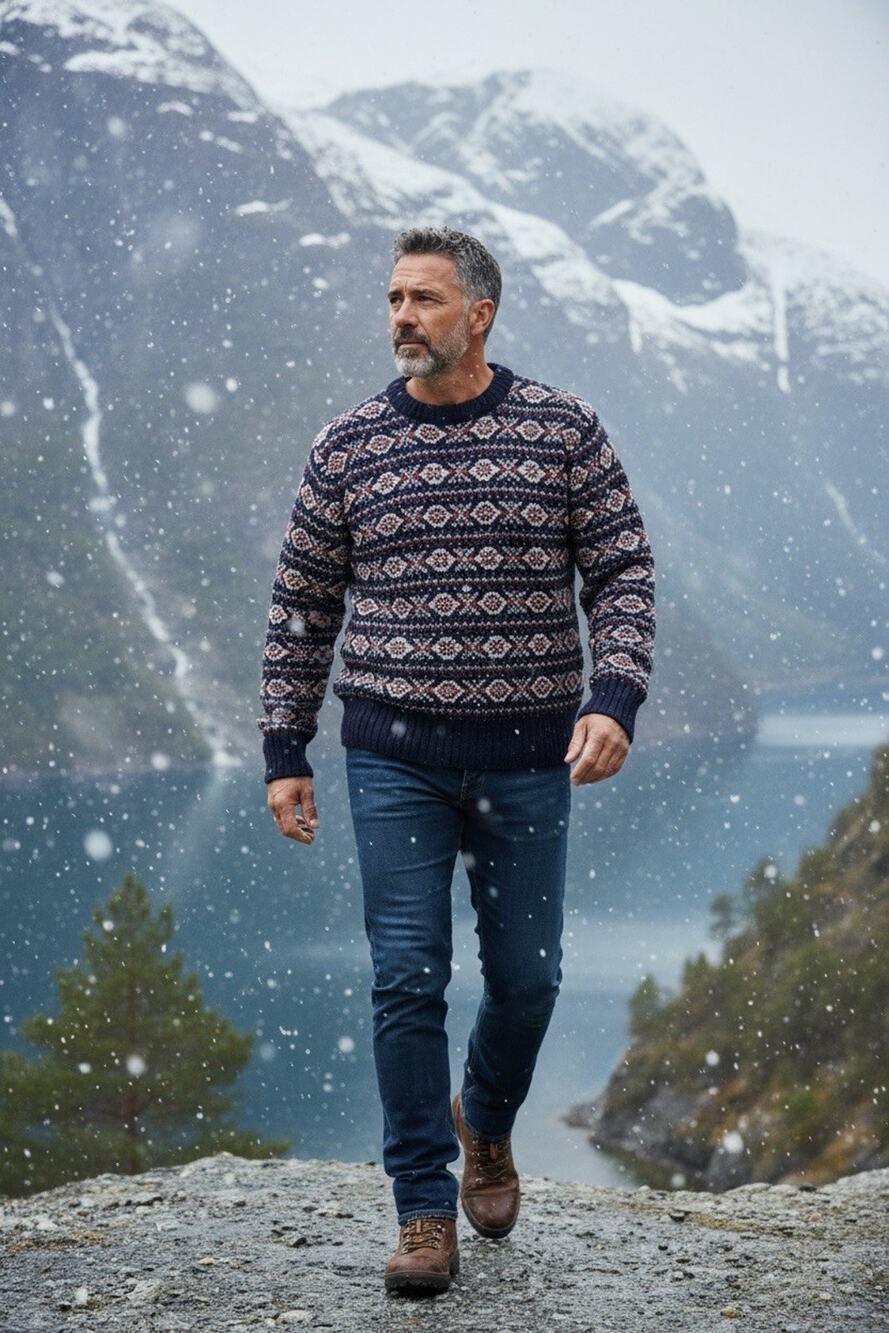 VTG Lord Jeff Men's XL Red White Blue Shetland Wool Fair Isle Crewneck Sweater